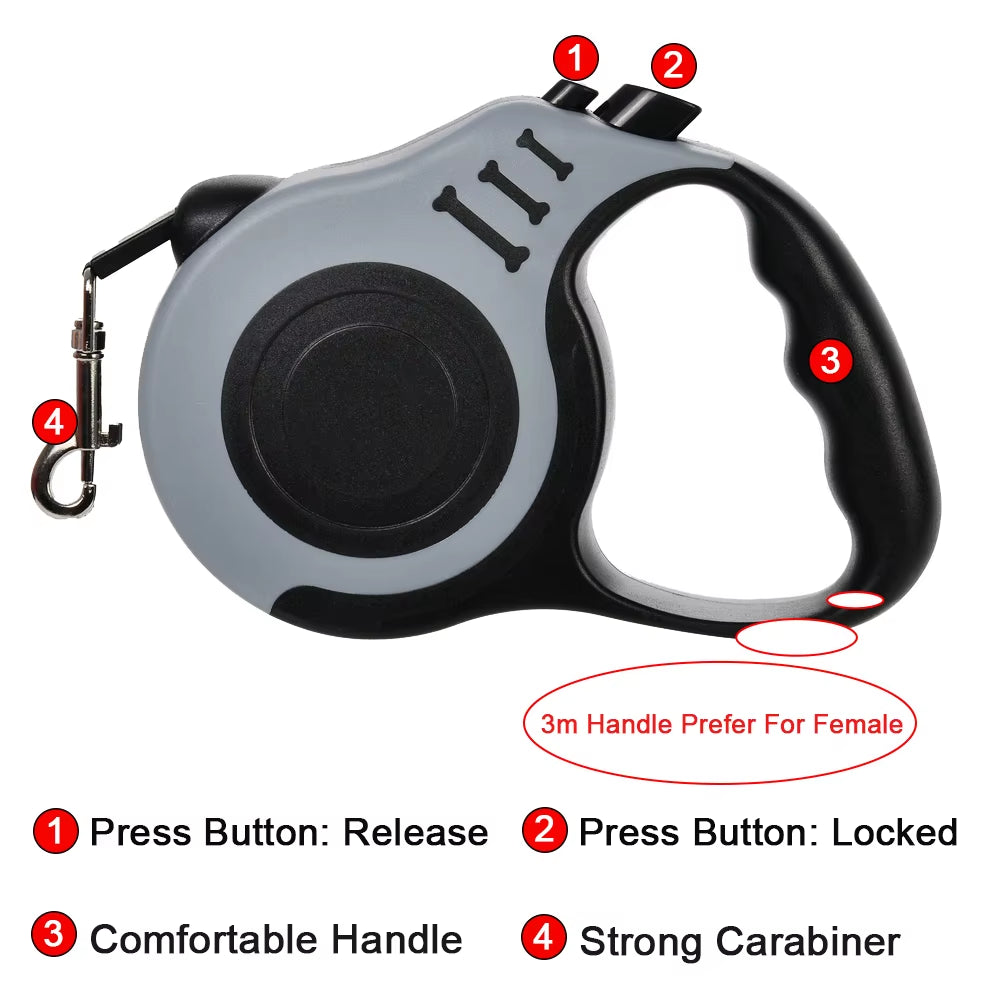 Automatic Retractable Dog Leash – 3M / 5M Strong Nylon Lead for Small to Medium Pets