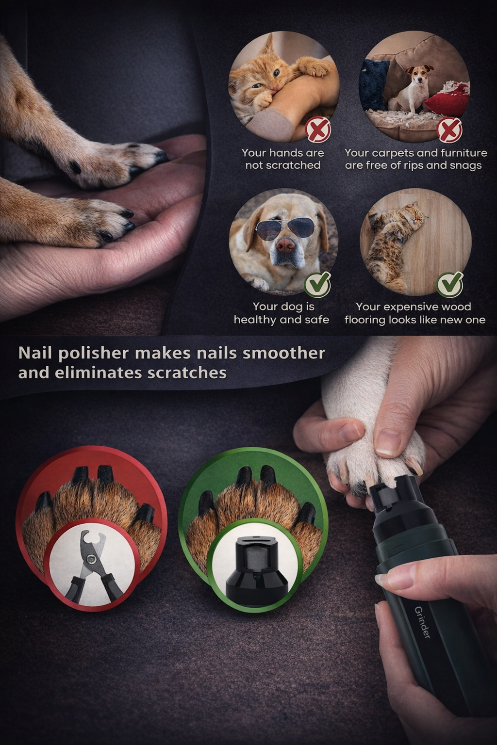 Electric Dog & Cat Nail Grinder – Rechargeable, Ultra-Quiet 5-Speed Pet Nail Trimmer with LED Light