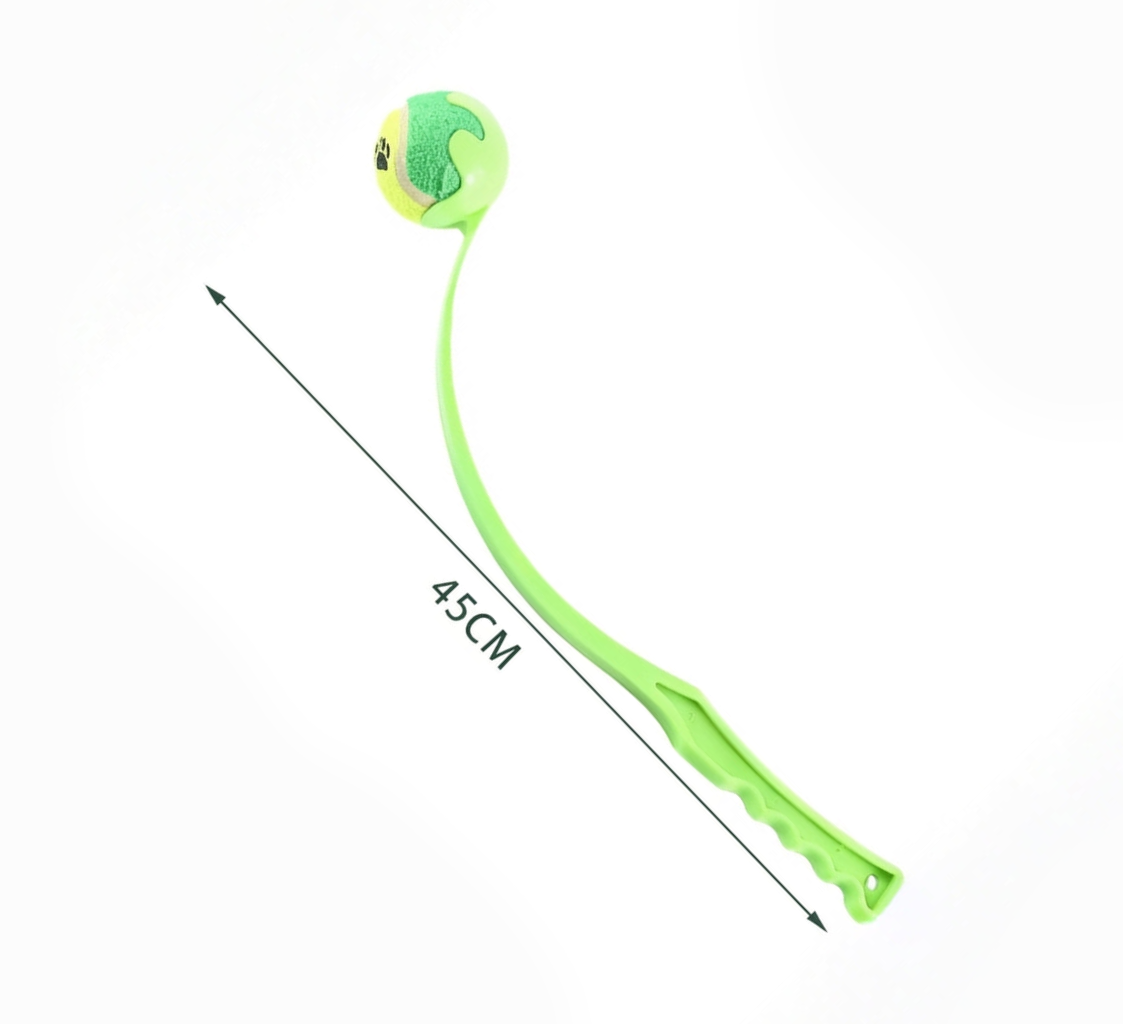 Dog Ball Launcher Throwing Toy – 45cm Outdoor Fetch & Training Stick with Tennis Ball