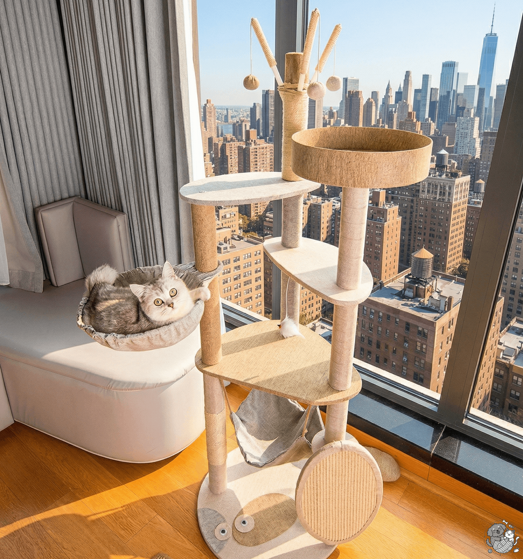 46" & 57” Luxury Real Wood Branch Cat Tree – Aesthetic Multi-Level Cat Tower with Cloud Beds & Heavy-Duty Base for Large Cats & Maine Coons