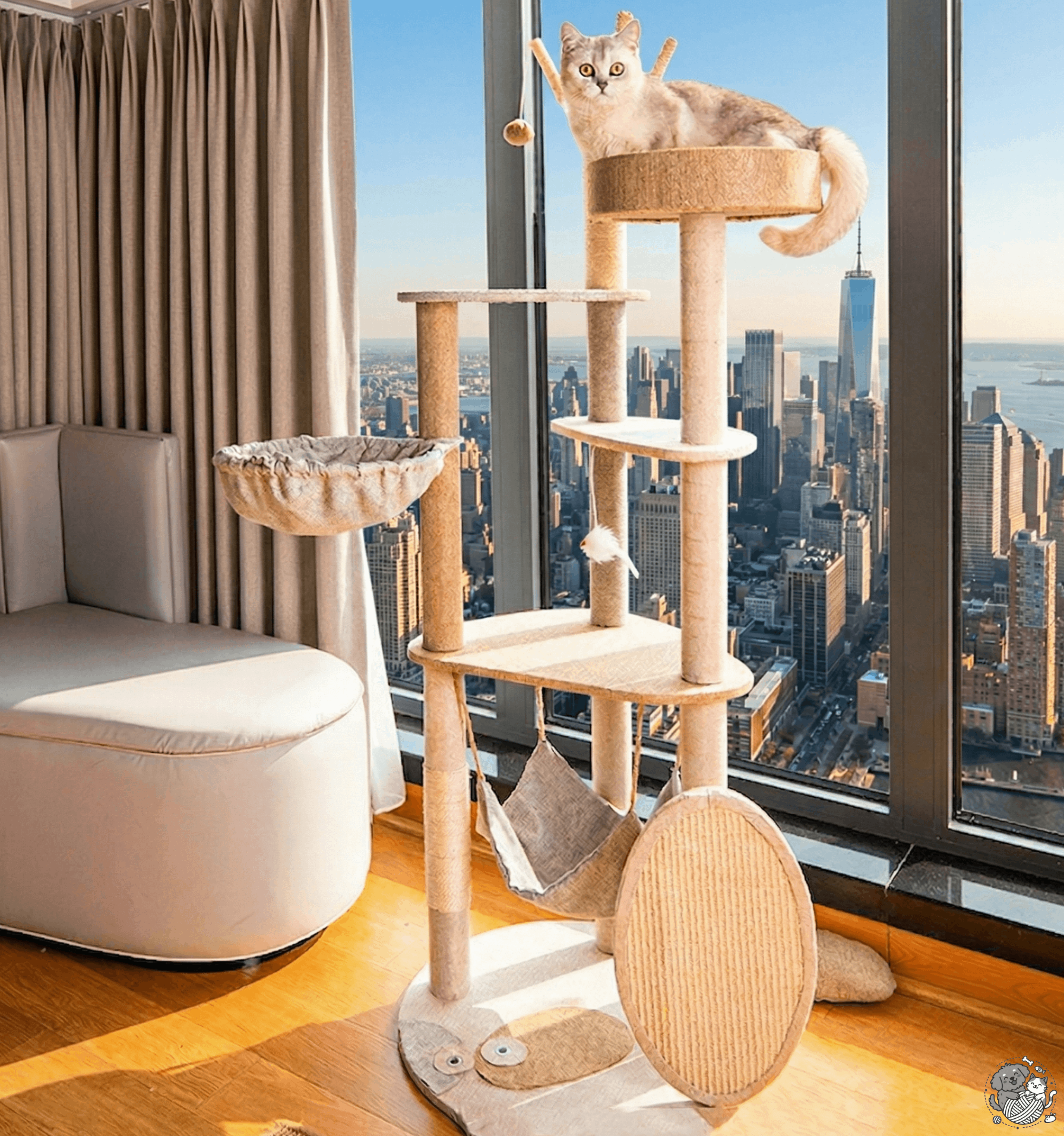 46" & 57” Luxury Real Wood Branch Cat Tree – Aesthetic Multi-Level Cat Tower with Cloud Beds & Heavy-Duty Base for Large Cats & Maine Coons